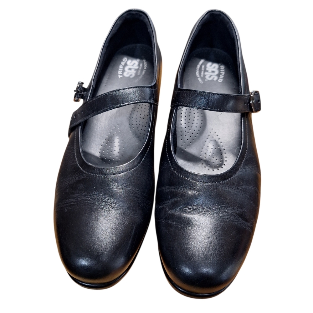 SAS Mary Jane Womens Size 9.5 Narrow  Leather Tripad Comfort Wedge Shoes BLACK